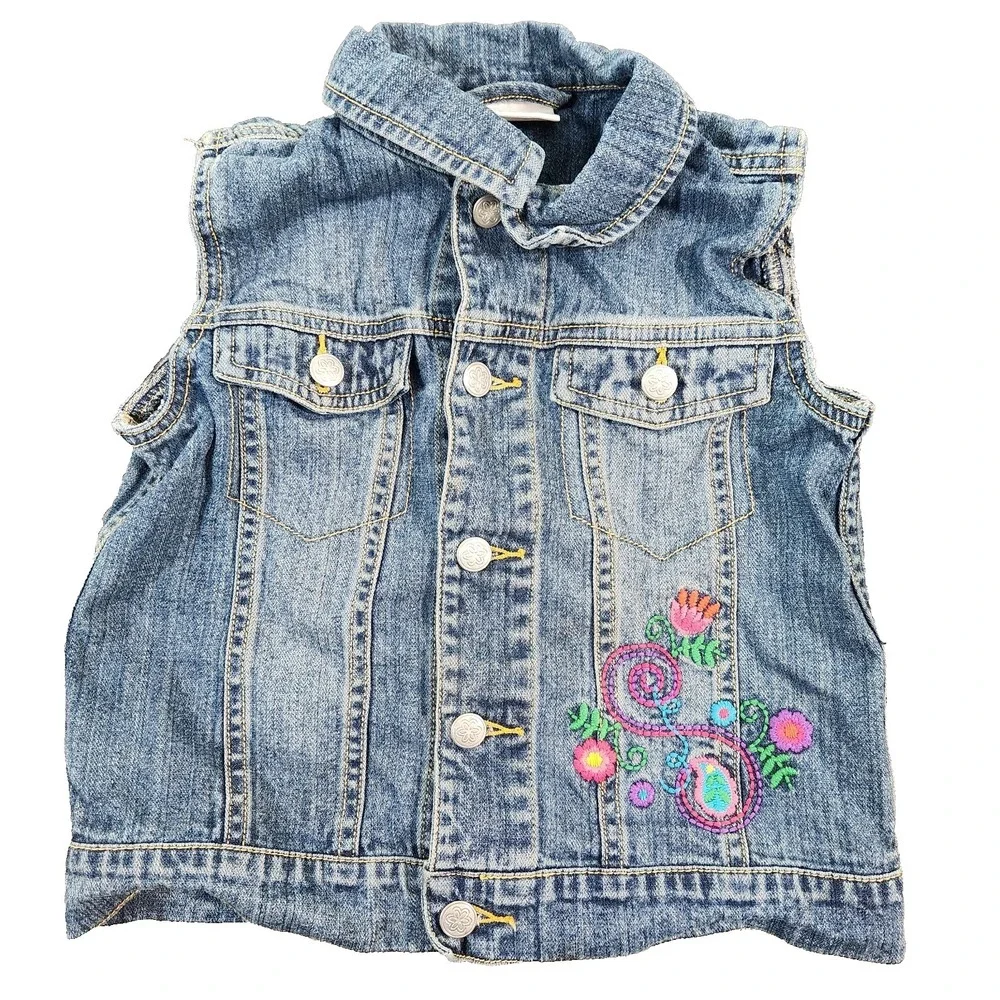 Hanna Andersson Jean Vest with‎ Embroidered Flowers Size 110